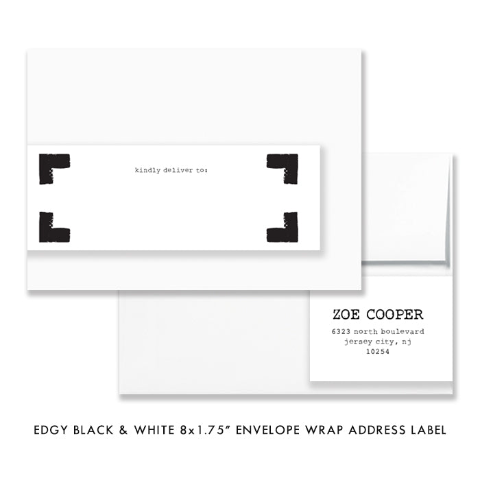 Edgy Black & White Envelope Wrap Address Labels Coll. 7