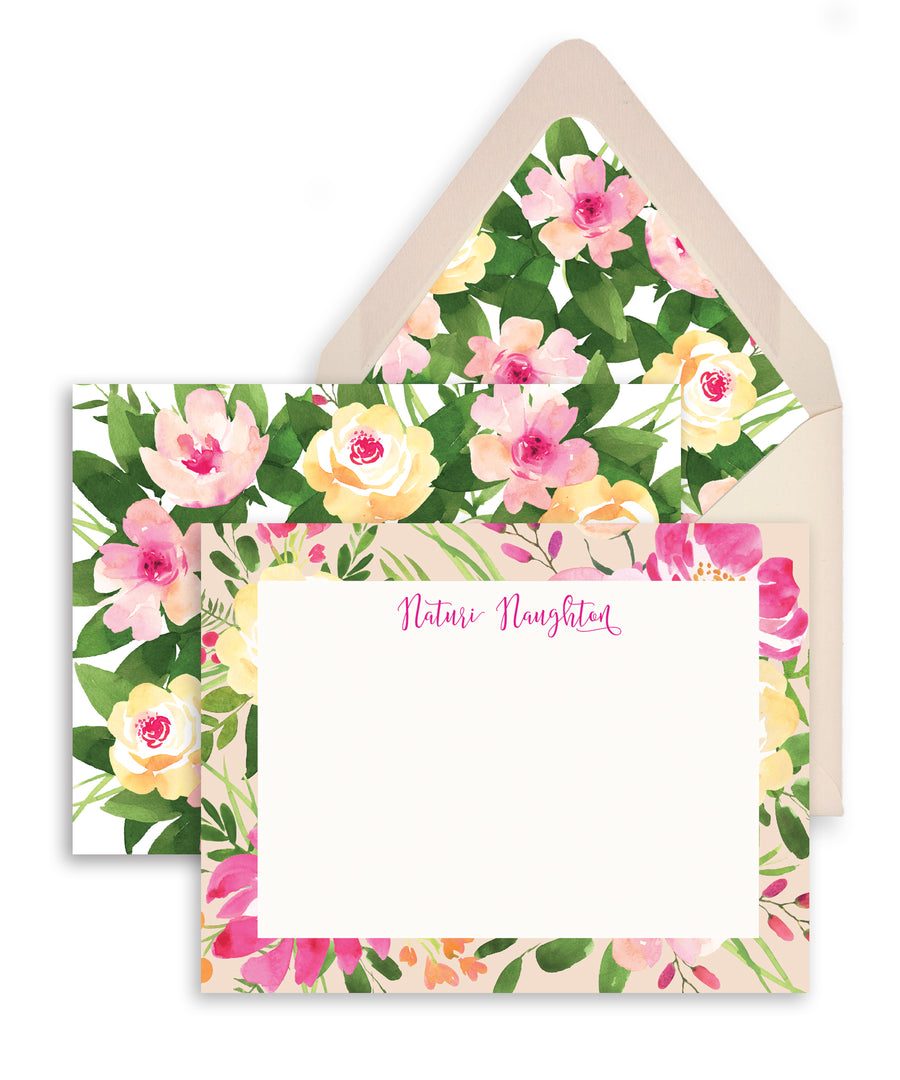 Pink & Green Floral Personalized Stationery