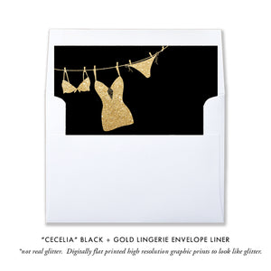 "Cecelia" Black + Gold Lingerie Shower Invitation