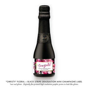 "Christy" Floral + Black Stripe Graduation Champagne Labels