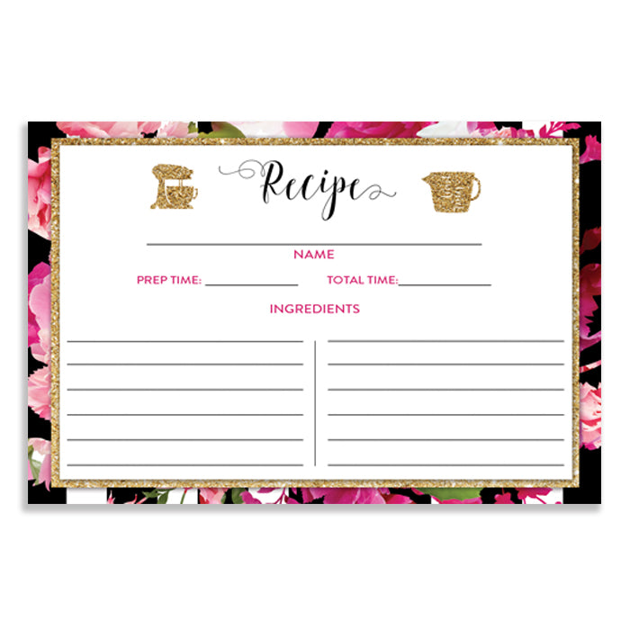 Black Stripe + Pink Roses Recipe Cards