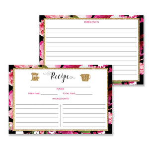 Black Stripe + Pink Roses Recipe Cards | Christy