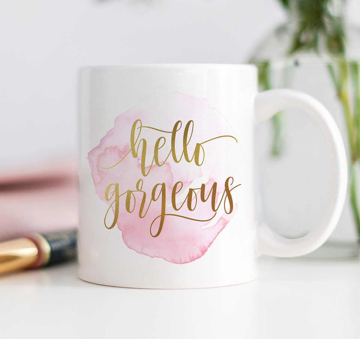 Hello Beautiful Coffee Mug for Women - Cute Rose Pink and Gold Cups & –  Island Dog T-Shirt Company