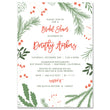 Load image into Gallery viewer, Festive Pine and Holly Bridal Shower Invitation in elegant green, red, and winter white design, perfect for Christmas.