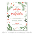 Load image into Gallery viewer, Festive Pine and Holly Bridal Shower Invitation in elegant green, red, and winter white design, perfect for Christmas.