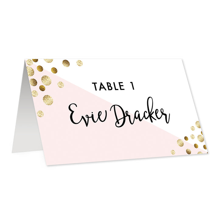 Blush + Gold Glitter Dots Place Cards Evie