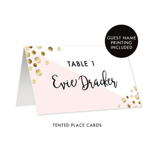 Blush + Gold Glitter Dots Place Cards Evie