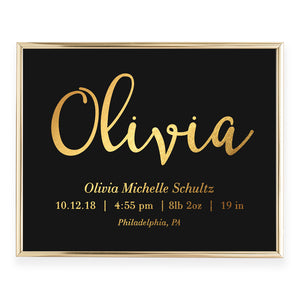 Personalized Baby Birth Stats Foil Art Print | Olivia