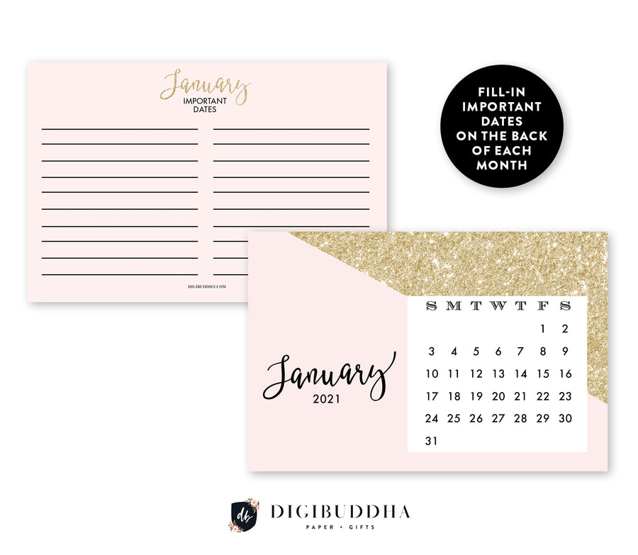 2021 Desk Calendar by Digibuddha | Evie Pink