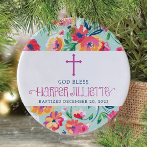 Baby Girl's Baptism Christmas Ornament, Personalized | Harper