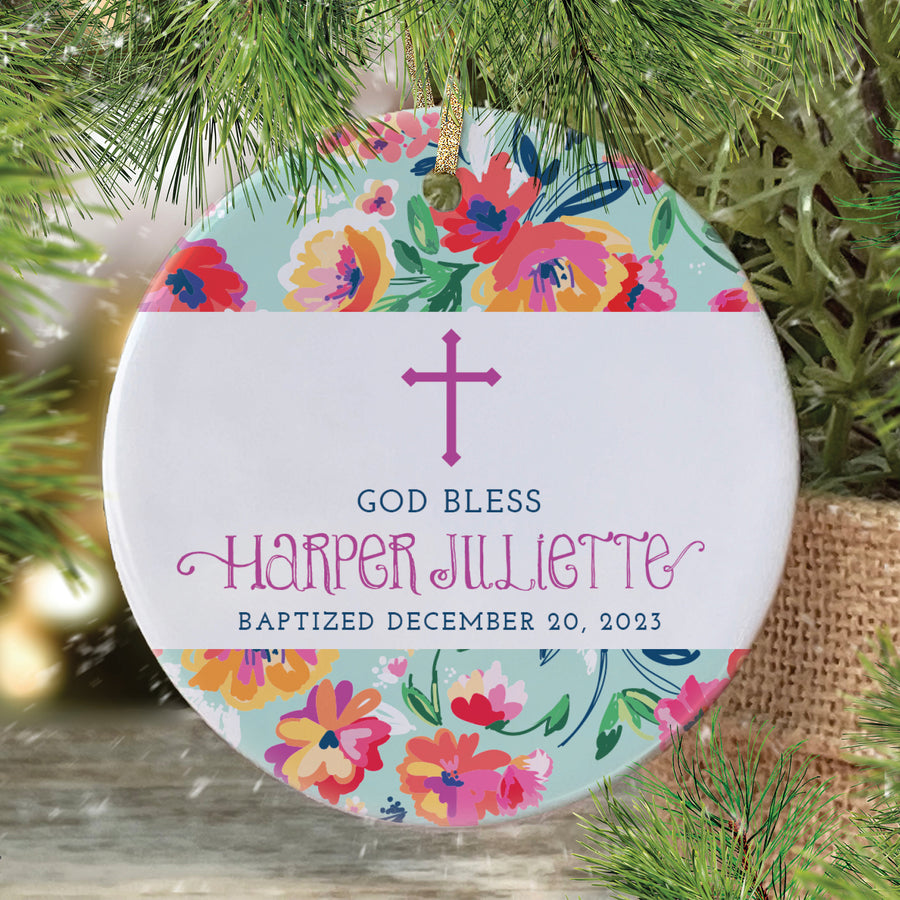 Baby Girl's Baptism Christmas Ornament, Personalized | Harper