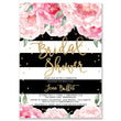 Load image into Gallery viewer, Classic Black Stripe and Peonies Bridal Shower Invitations featuring elegant black and white stripes & blooming pink peonies