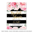 Load image into Gallery viewer, Classic Black Stripe and Peonies Bridal Shower Invitations featuring elegant black and white stripes & blooming pink peonies