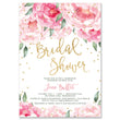 Load image into Gallery viewer, Soft peony pink and gold bridal shower invitations, with a beautiful white backer adorned with pink peonies in full bloom.