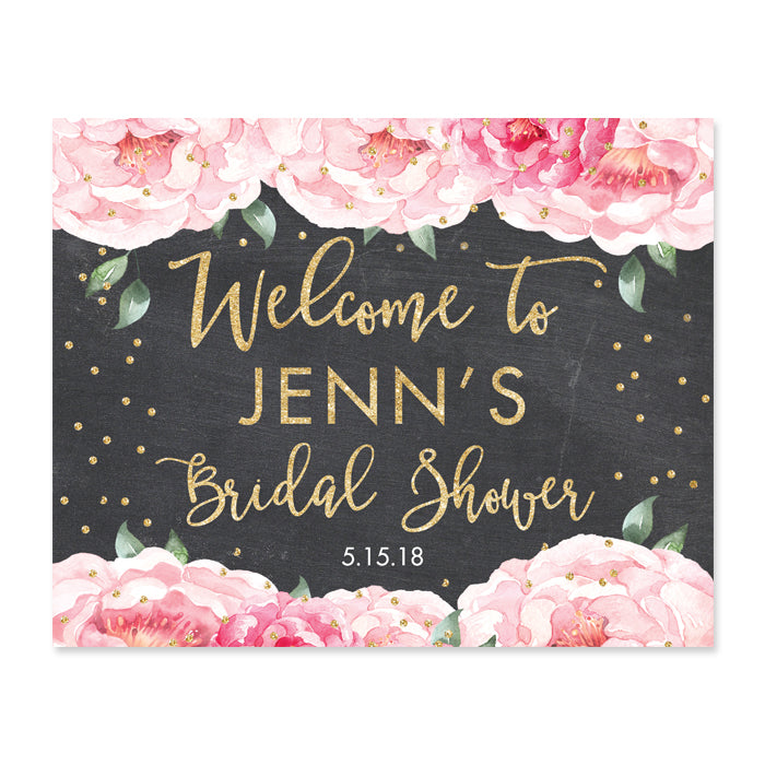 "Jenn" Peonies + Chalkboard Bridal Shower Welcome Sign