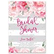 Load image into Gallery viewer, Elegant pink peonies and gray stripe bridal shower invitation with chic design and bright pink font.