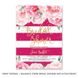 Load image into Gallery viewer, Elegant peonies and magenta stripe bridal shower invitation, featuring blush peonies and chic design.