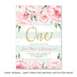 Load image into Gallery viewer, "Jenn" Peonies + Mint Stripe Kids Birthday Invitation