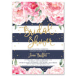 Load image into Gallery viewer, Classic Navy Stripe and Peonies Bridal Shower Invitations, with modern navy blue & white stripes and elegant pink peonies