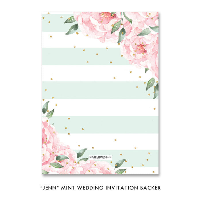 "Jenn" Mint Striped Wedding Invitation