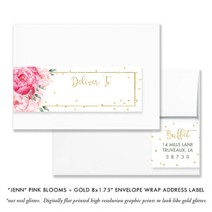 "Jenn" Pink Blooms + Gold Engagement Party Invitation