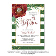Load image into Gallery viewer, "Katelyn" Green + White Stripe Christmas Baptism Invitation