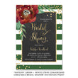 Load image into Gallery viewer, Green and White Stripe + Chalkboard Bridal Shower Invitation with festive gold dots, elegant gold fonts, and red flowers.
