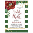 Load image into Gallery viewer, Green & White Stripe + Red Bloom Bridal Shower Invitation with gold dots and red fonts, perfect for Christmas bridal showers.
