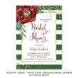 Load image into Gallery viewer, Green & White Stripe + Red Bloom Bridal Shower Invitation with gold dots and red fonts, perfect for Christmas bridal showers.