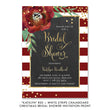 Load image into Gallery viewer, Festive Red and White Striped Chalkboard Bridal Shower Invitation with bold red flowers, stripes, and gold accents.