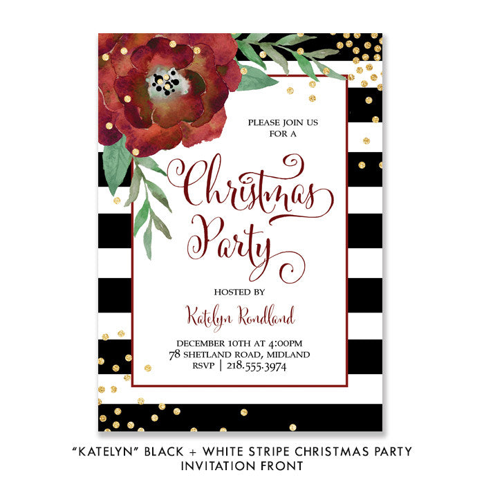 Black + White Stripe Christmas Party Invitation - Katelyn