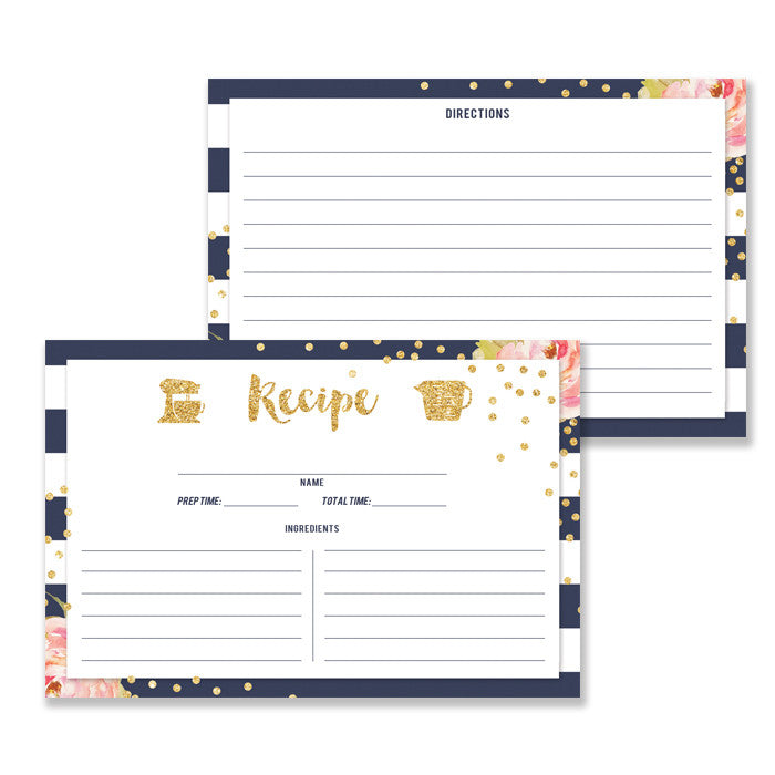 Floral + Stripe Recipe Cards |  Krissy Navy