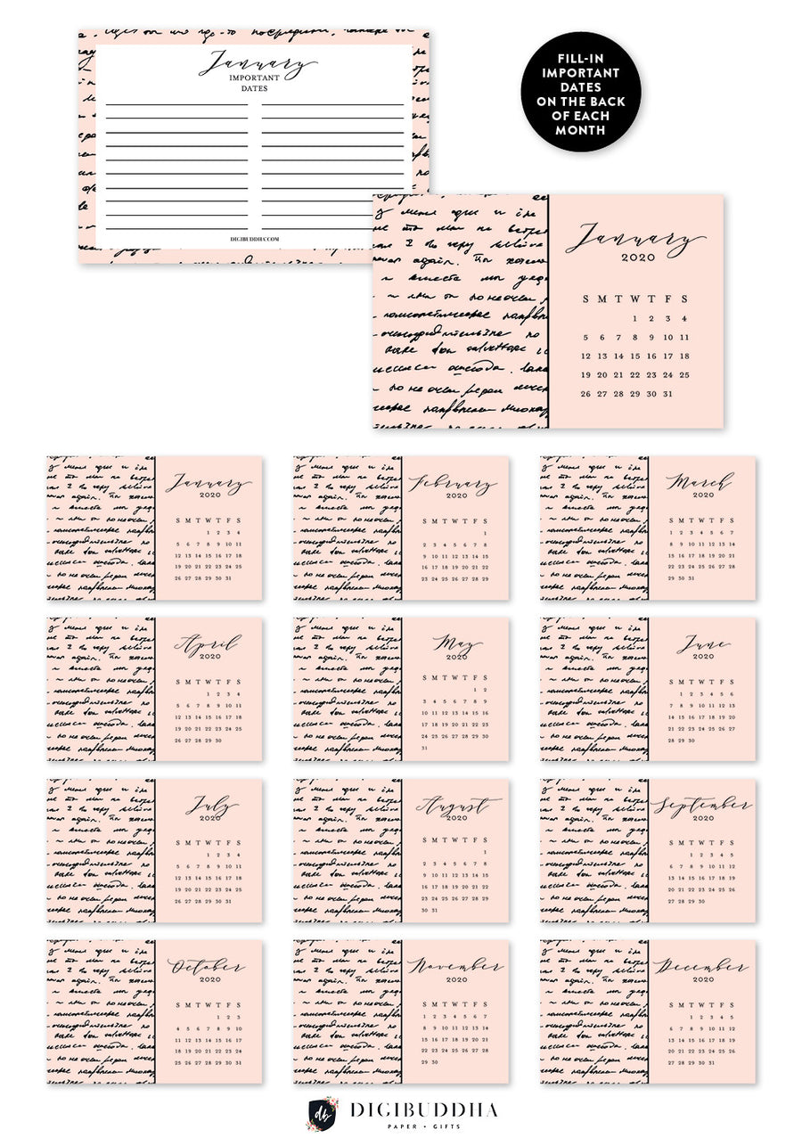 2020 Antique Handwriting Desk Calendar by Digibuddha | Coll. 23