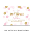 Load image into Gallery viewer, Pink + gold glitter dots "Leigh" baby shower invitation | digibuddha.com