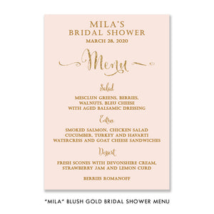 "Mila" Blush + Gold Glitter Bridal Shower Menu