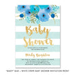 Load image into Gallery viewer, "Mady" Blue + White Stripe Blue Flowers Baby Shower Invitation