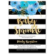 Load image into Gallery viewer, "Mady" Black + White Stripe Blue Flowers Baby Sprinkle Invitation