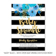 Load image into Gallery viewer, "Mady" Black + White Stripe Blue Flowers Baby Sprinkle Invitation