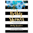 Load image into Gallery viewer, "Mady" Black + White Stripe Blue Flowers Baby Shower Invitation