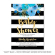 Load image into Gallery viewer, "Mady" Black + White Stripe Blue Flowers Baby Shower Invitation