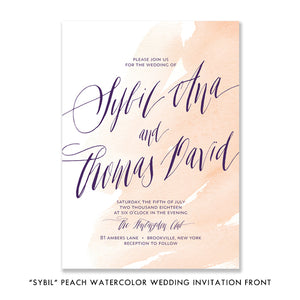 "Sybil" Peach Watercolor Wedding Invitation