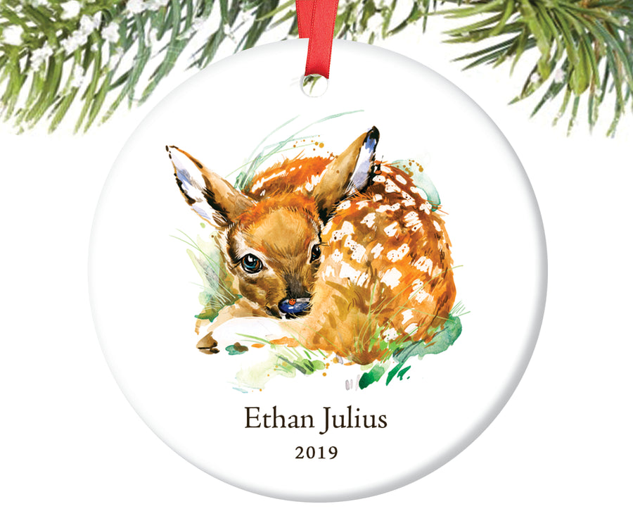 Baby Deer Christmas Ornament for Boy, Personalized | 86