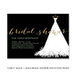 Load image into Gallery viewer, Elegant black and white wedding dress bridal shower invitation with chic black, white, and gold design elements.