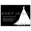 Load image into Gallery viewer, Chic gown black and silver bridal shower invitation with white wedding dress design and modern silver glitter accents.
