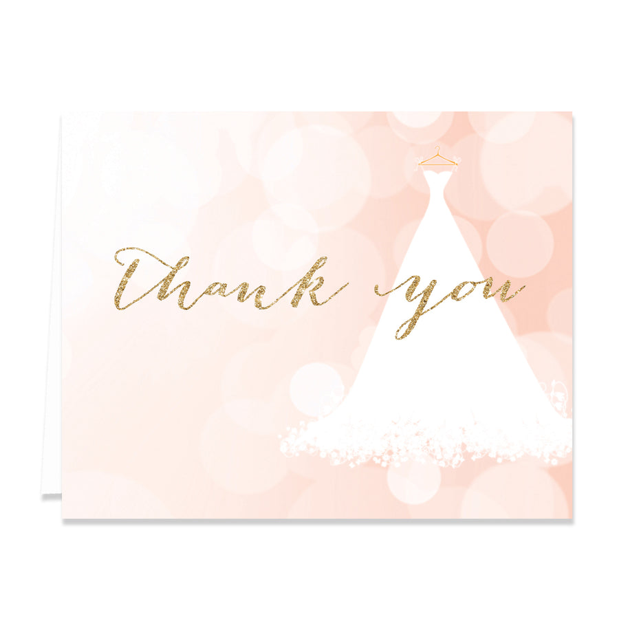 "Carly" Blush + Gold Glitter Bridal Thank You Card