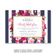 Load image into Gallery viewer, Navy blue and pink bridal shower invitation featuring pink florals, magenta accents, and navy stripes with a gold frame