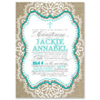 Load image into Gallery viewer, "Jackie" Aqua Lace + Burlap Christening Invitation