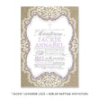 Load image into Gallery viewer, "Jackie" Lavender Lace + Burlap Christening Invitation