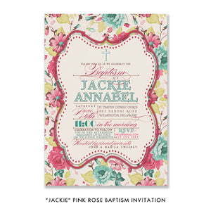 "Jackie" Pink Rose Baptism Invitation