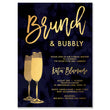 Load image into Gallery viewer, Elegant Navy and Gold Brunch & Bubbly Bridal Shower Invitation with an elegant navy backdrop and golden champagne glasses.